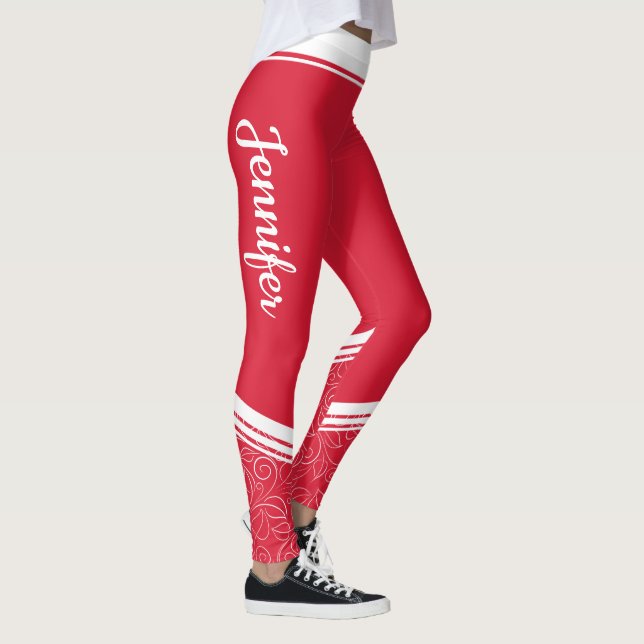 Leggings Bandes blanches à fleurs rouges et nom girly moder (Droite)