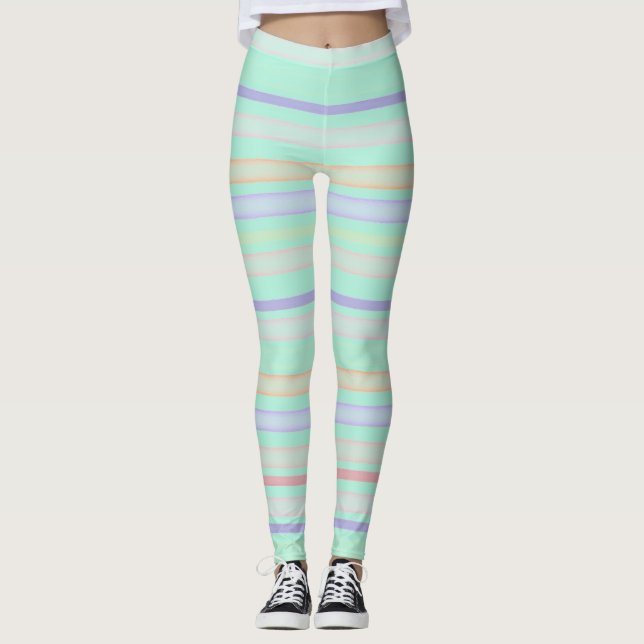 Leggings Bandes colorées sur bleu turquoise clair (Devant)