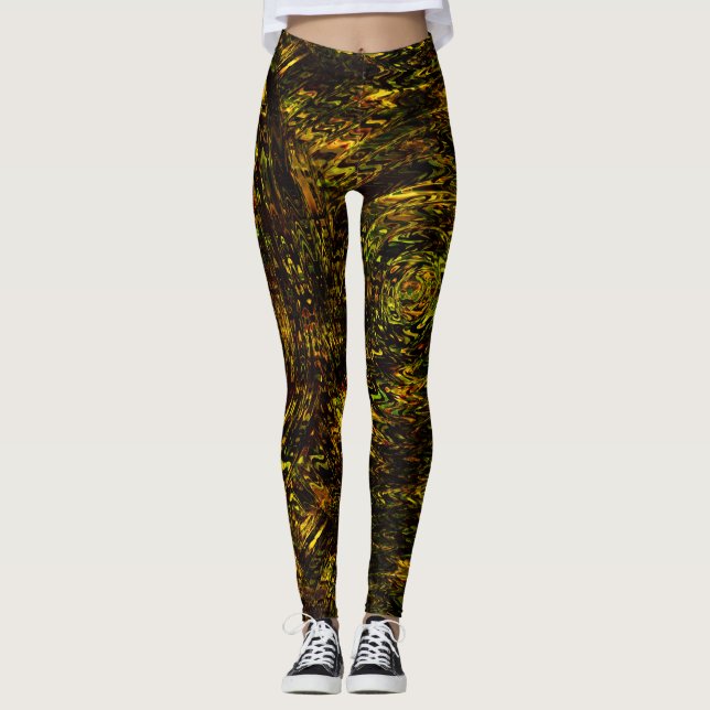 Leggings Bandes courbes Abstraites en vert doré et plus fon (Devant)
