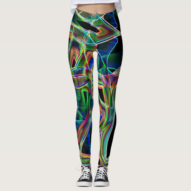 Leggings Bandes courbes colorées, surlignées par relief (Devant)