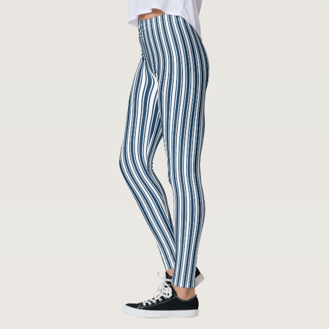 Leggings Bandes de bonbons bleu et blanc marine (Gauche)