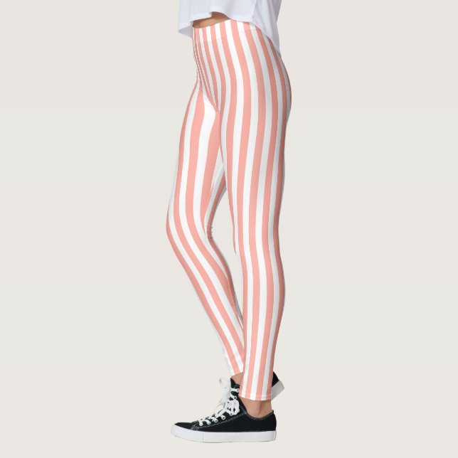 Leggings Bandes de bonbons corail et blanc (Gauche)