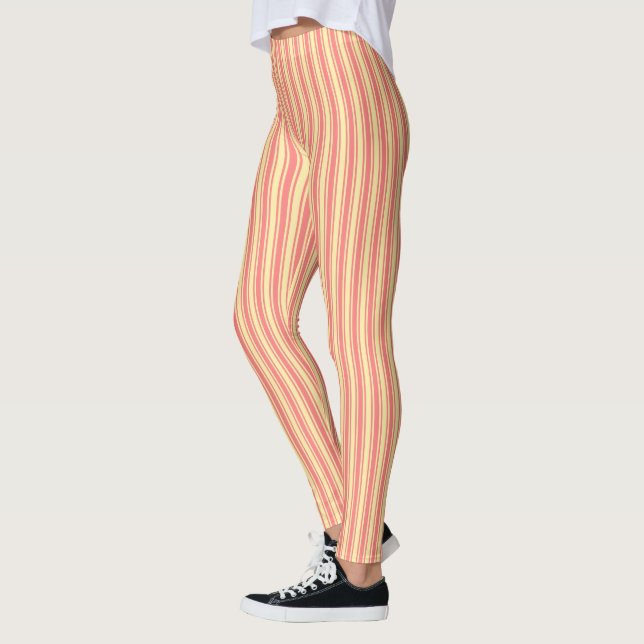 Leggings Bandes de bonbons corail et jaune (Gauche)