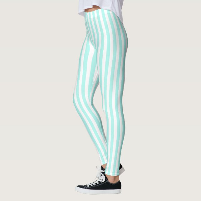 Leggings Bandes de bonbons turquoise et blanche (Gauche)
