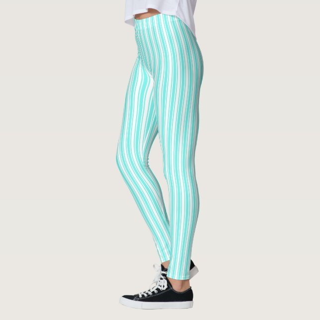 Leggings Bandes de bonbons turquoise et blanche (Gauche)