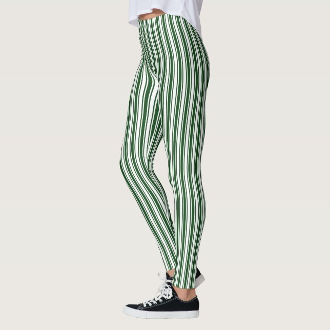 Leggings Bandes de bonbons vert foncé et blanc (Gauche)