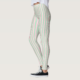Leggings Bandes de bonbons vert, rose et blanc à la menthe