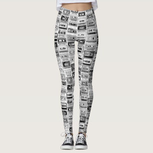 Leggings Bandes de cassettes noires et blanches rétro