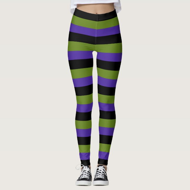 Leggings Bandes de cuisine violet noir vert Halloween (Devant)