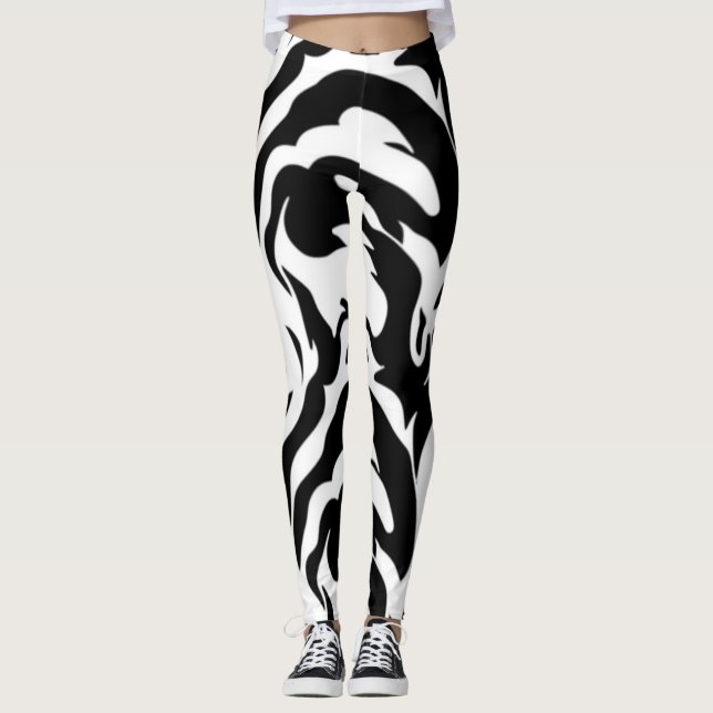 Leggings Bandes de tigre noir et blanc (Devant)