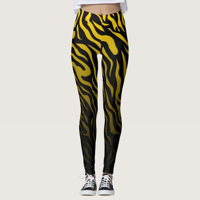 Leggings Bandes de Zèbre Jaune et Noir : Légendes élégantes (Devant)