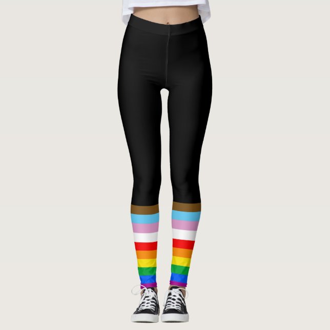 Leggings Bandes du drapeau de progrès LGBTQ+ (Devant)