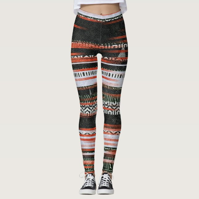 Leggings Bandes ethniques tribales : conception du tapis. (Devant)