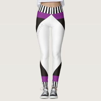Leggings Bandes géométriques noir et blanc violet moderne