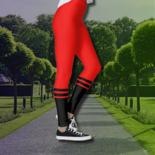 Leggings Bandes horizontales noires élégantes   Rouge
