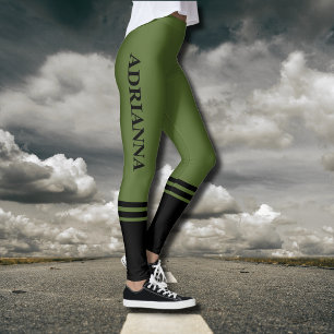 Leggings Bandes horizontales noires Nom Vert olive