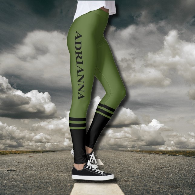 Leggings Bandes horizontales noires | Nom | Vert olive (Créateur téléchargé)