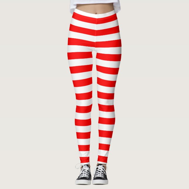 Leggings Bandes horizontales rouges et blanches (Devant)