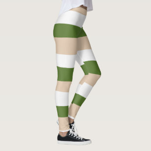 Leggings Bandes inégales - Blanc, Sable et Vert Palm