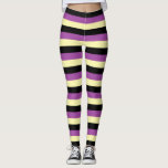 Leggings Bandes jaunes pâles, noires et violettes<br><div class="desc">art numérique Abstrait de rayures jaune pâle, noir et violet.</div>