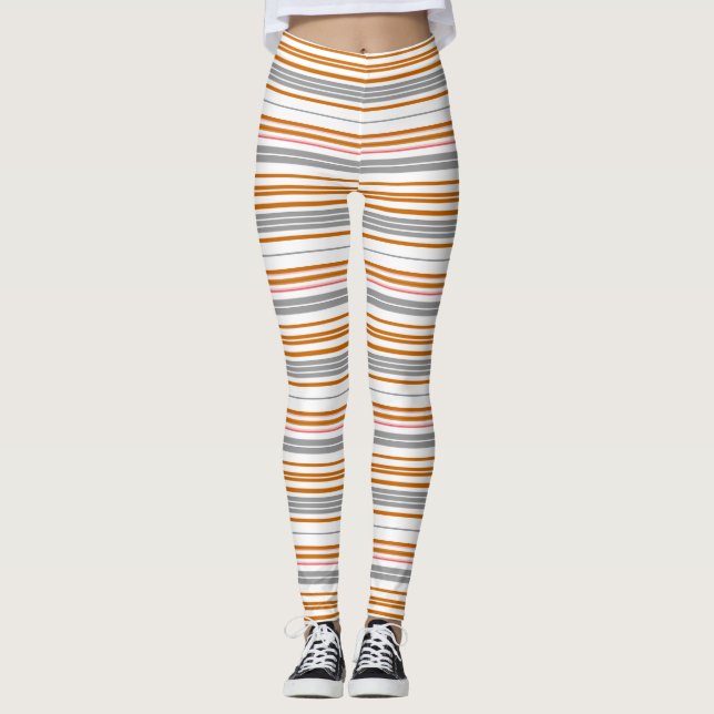 Leggings Bandes marron gris mignonne (Devant)