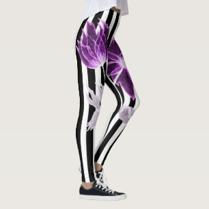 Leggings Bandes noires et blanches Aquarelle à fleurs Xray
