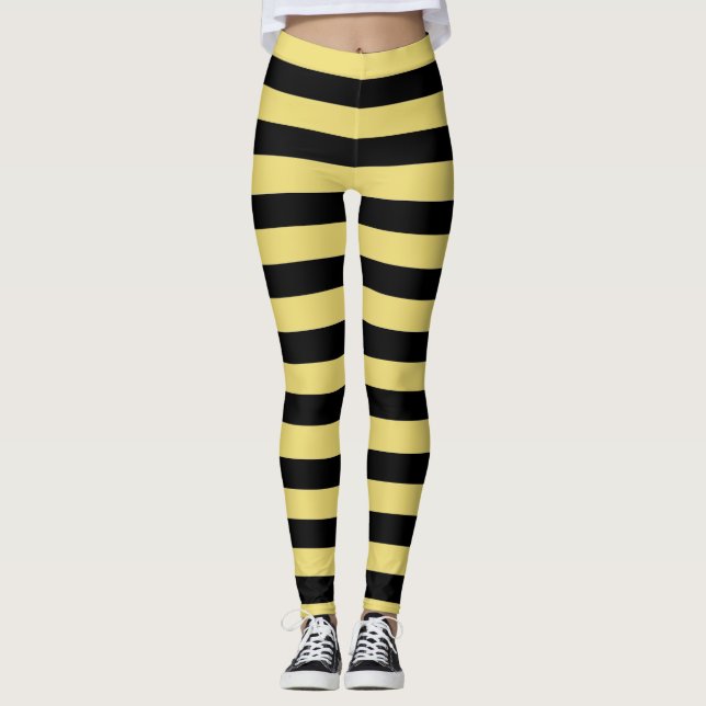 Leggings Bandes noires et jaunes de légendes d'abeilles (Devant)