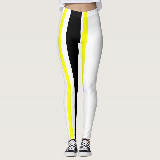 Leggings Bandes noires jaunes et blanches (Devant)