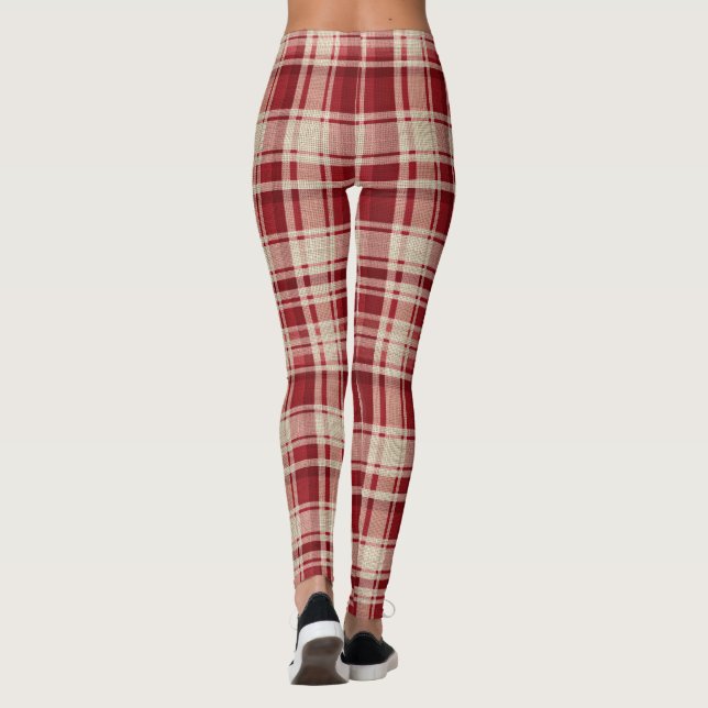 Leggings Bandes Plaid Crème Rouge (Dos)