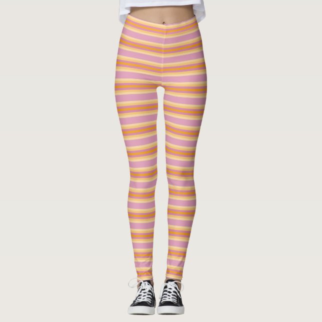 Leggings Bandes rose orange B (Devant)
