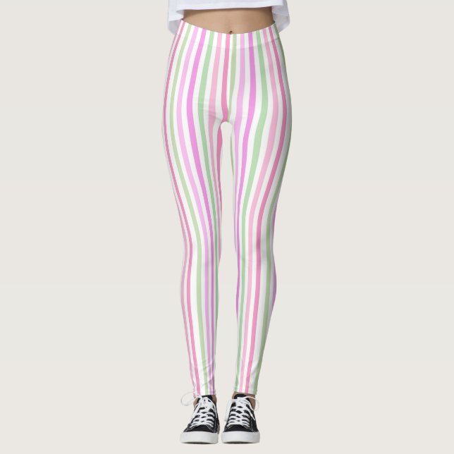 Leggings Bandes, rose, vert (Devant)