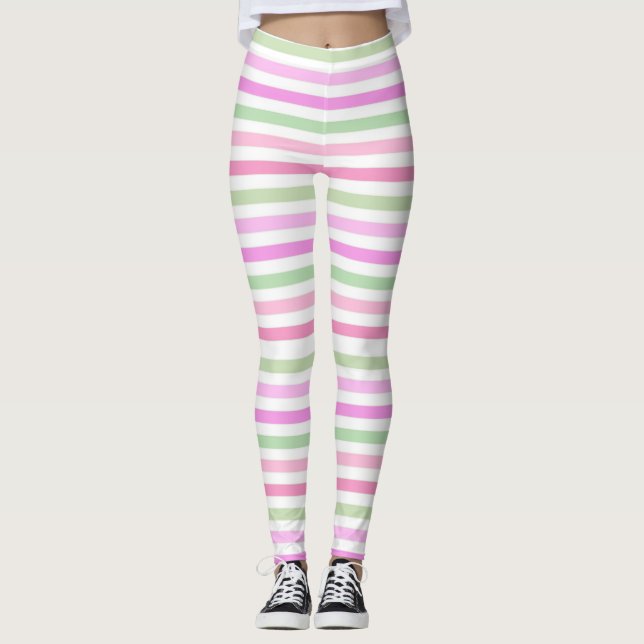 Leggings Bandes, rose, vert (Devant)
