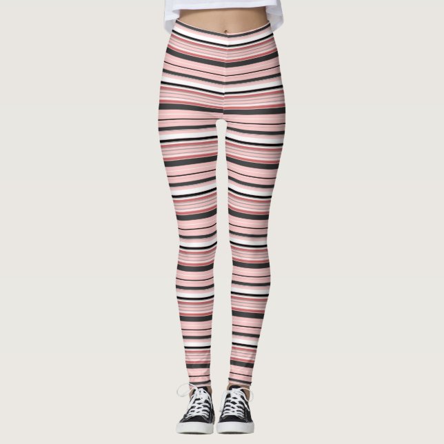 Leggings Bandes roses gris mignonnes (Devant)