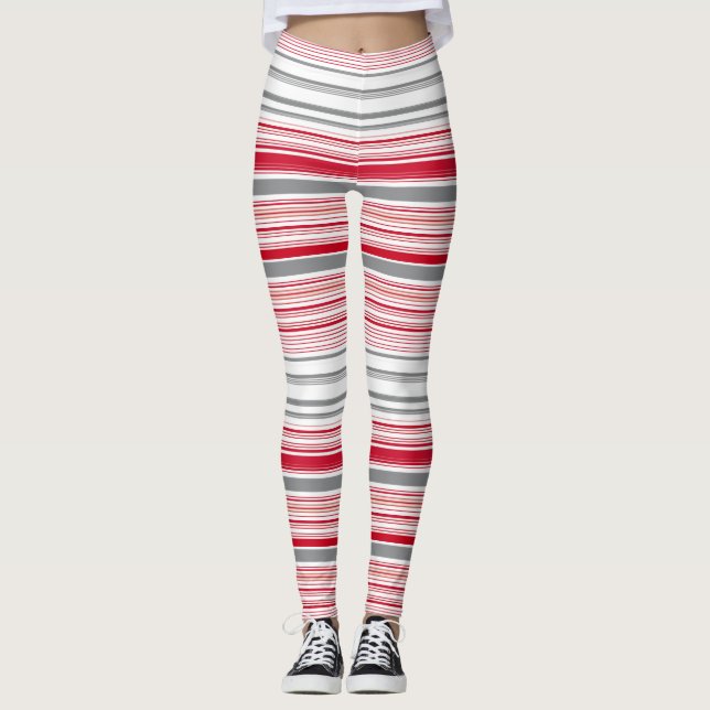 Leggings Bandes rouges gris mignonnes (Devant)