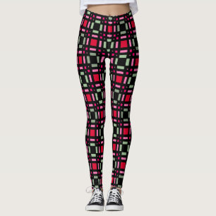 Leggings Bandes rouges rouges rouges vertes géométriques
