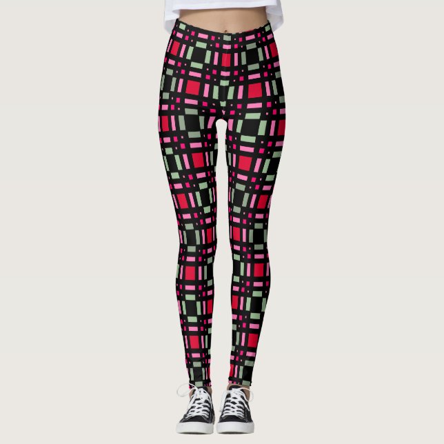 Leggings Bandes rouges rouges rouges vertes géométriques (Devant)