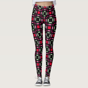 Leggings Bandes rouges rouges rouges vertes géométriques
