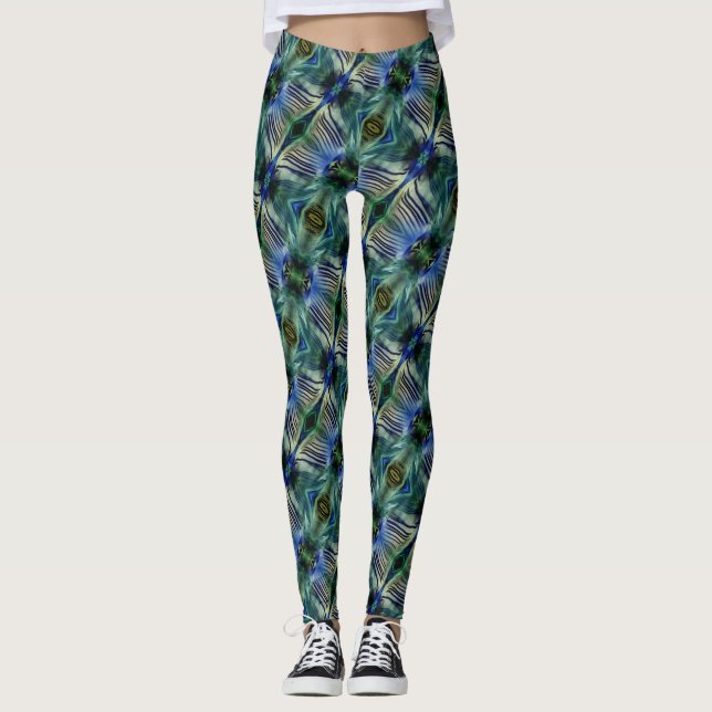 Leggings Bandes transversales courbes en vert et bleu vif (Devant)
