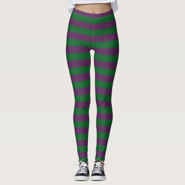 Leggings Bandes vertes et violettes de la forêt (Devant)