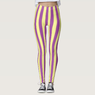 Leggings Bandes vertes jaunes et violettes douces