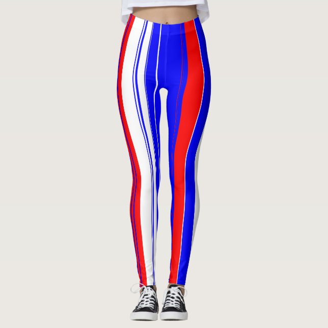 Leggings Bandes verticales rouge blanc et bleu (Devant)