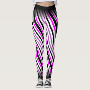 Leggings Bandes verticales simples roses et noires sur blan