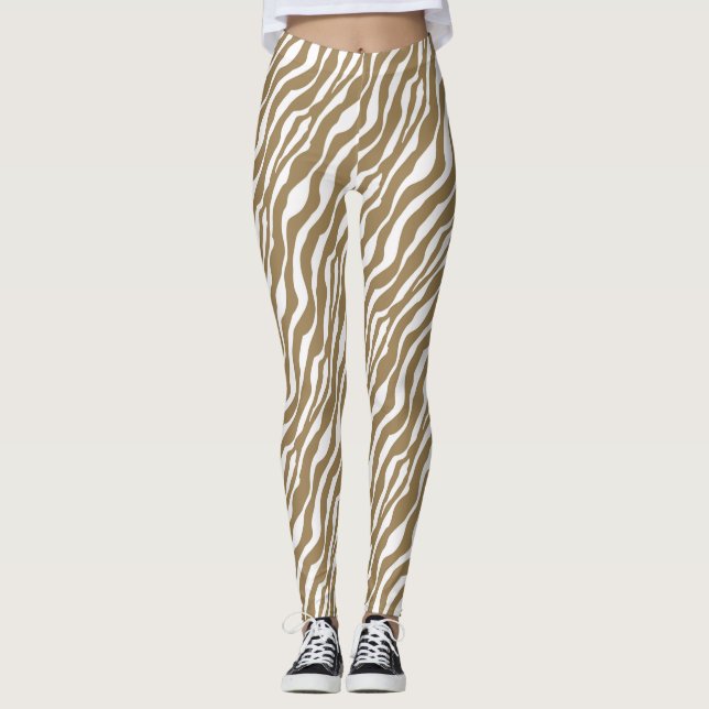 Leggings Bandes Zèbre - Taupe Tan et Blanc (Devant)