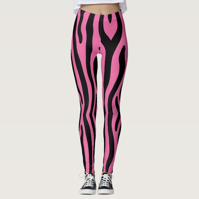 Leggings Bandes zébrées en rose et noir chauds (Devant)