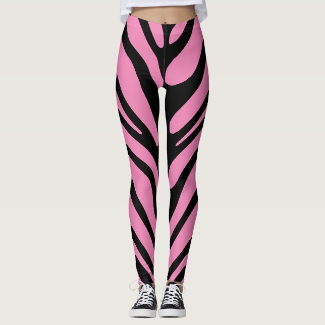 Leggings Bandes Zébrées Roses Et Noires (Devant)