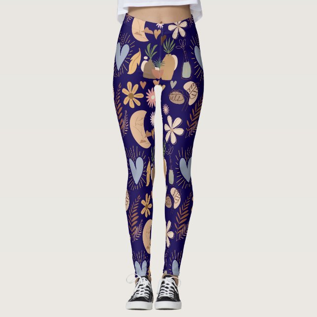 Leggings BAPAA1 - Motif esthétique bohème A12.Fond violet f (Devant)