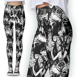 Leggings Baphomet Satanic noir et blanc diable gothique