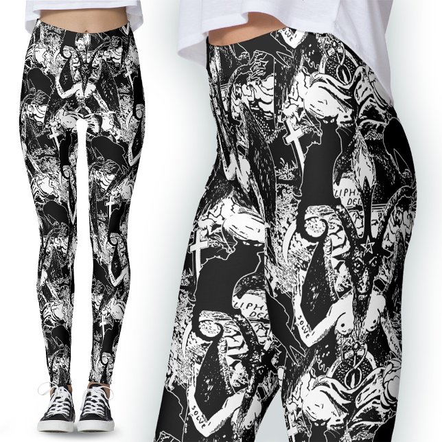Leggings Baphomet Satanic noir et blanc diable gothique (Créateur téléchargé)