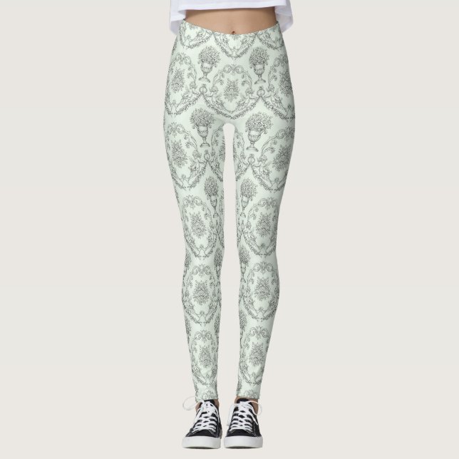 Leggings Baroque Cherub et Urne Florale Toile Vert Menthe ( (Devant)