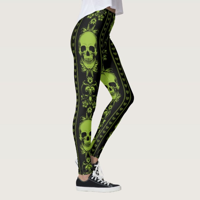 Leggings Baroque Crâne Motif pattes vertes (Droite)